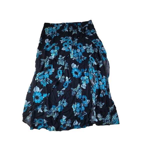 Free People Women's Blue Floral Midi Faux Wrap Skirt with Slit Size 10 - Picture 2 of 14